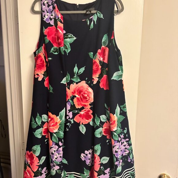 Jessica Howard Navy Floral Sleeveless Boat Neck Pleated Fit & Flare Dress 16W - Picture 6 of 6